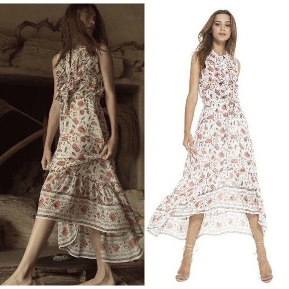 MISA Los Angles Audra Midi Dress Floral Ruffled Neck Size S